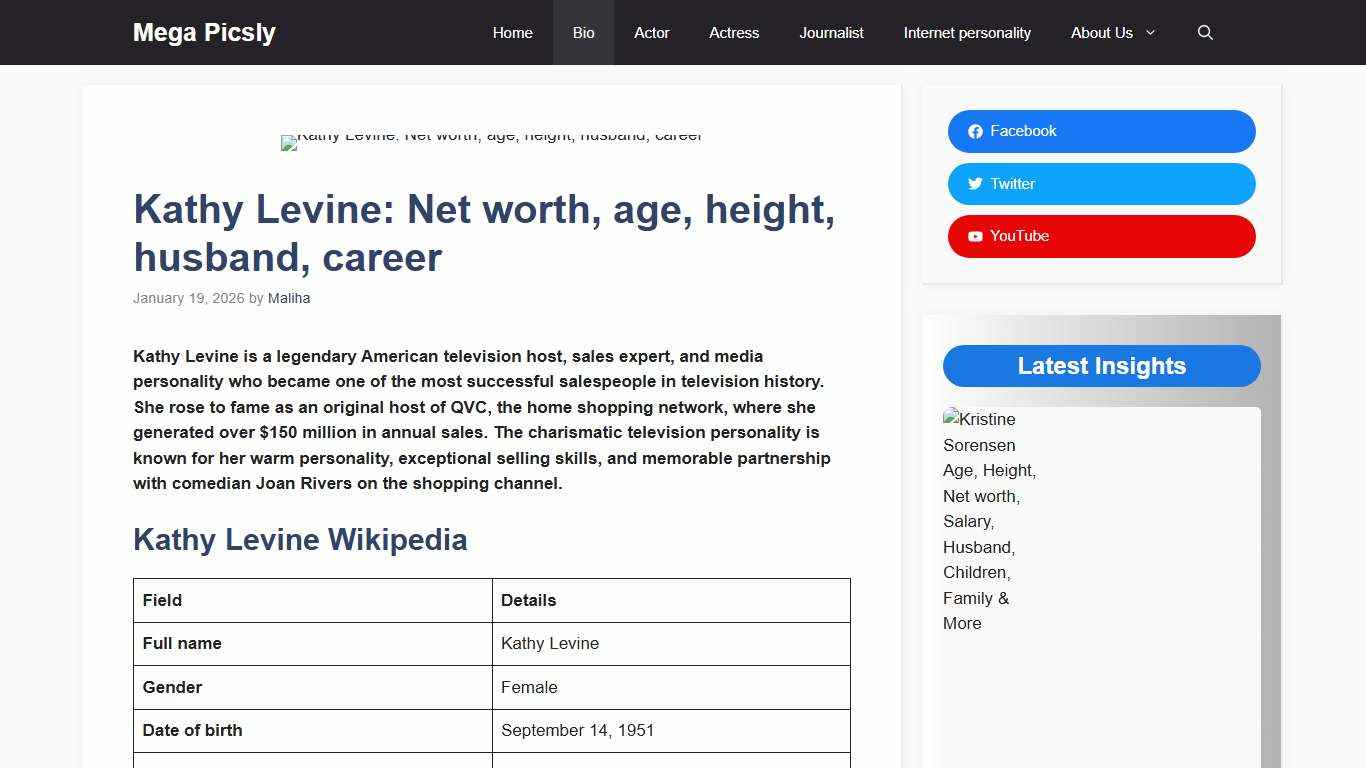 Kathy Levine: Net worth, age, height, husband, career